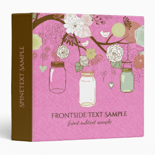 Mason Jar & Retro Flowers Pink Linen Binder