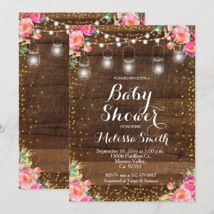 Mason Jar Rose Baby shower Floral carte Invitation