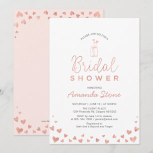 Mason Jar, Rose Gold & Blush Pink Bridal Shower Invitation