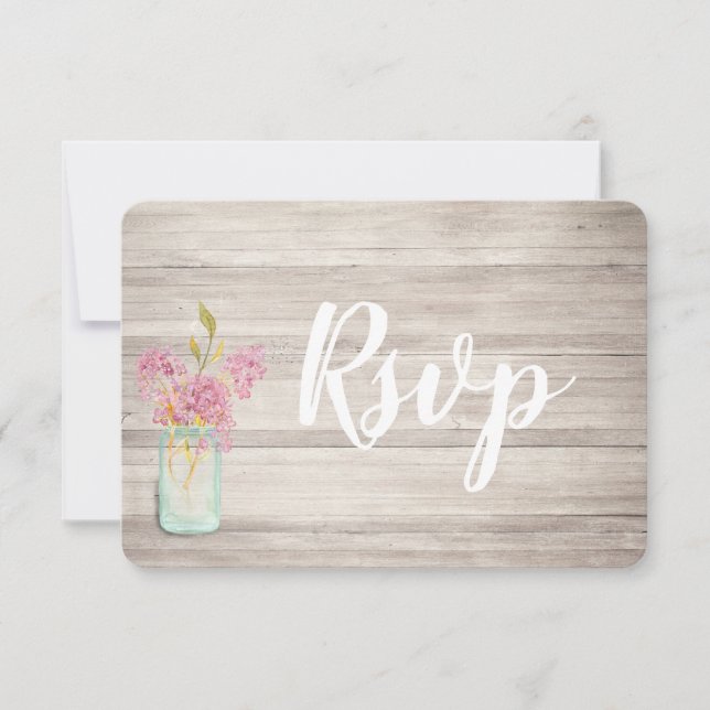 Mason Jar Rose Lilac Rustique Bois Carte Rsvp (Devant)
