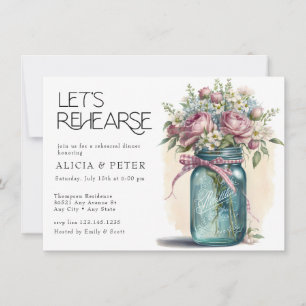 Mason Jar    Roses Rehearsal Dinner Invitations