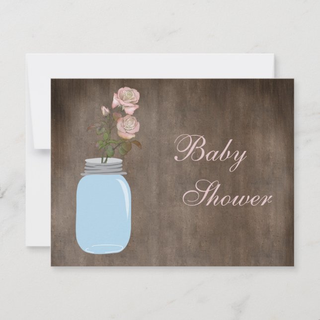 Mason Jar & Roses Rustic Baby Girl Shower Invitation (Front)