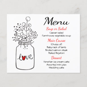 Mason Jar Rust Wedding Menu Black Red Floral