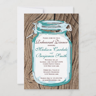 Mason Jar Rustic Bois Répétition Dîner Invitations
