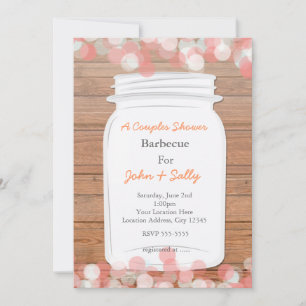 Mason Jar Rustic Bridal Saumon Lights Invitation