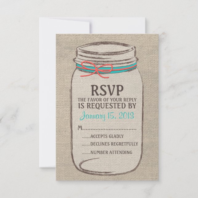 Mason Jar Rustic Carte RSVP (Devant)