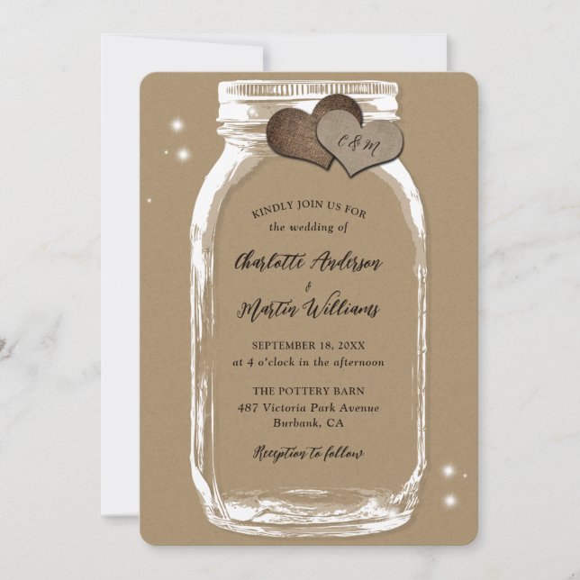 Mason Jar Rustic Country Kraft Paper Wedding Invitation (Front)