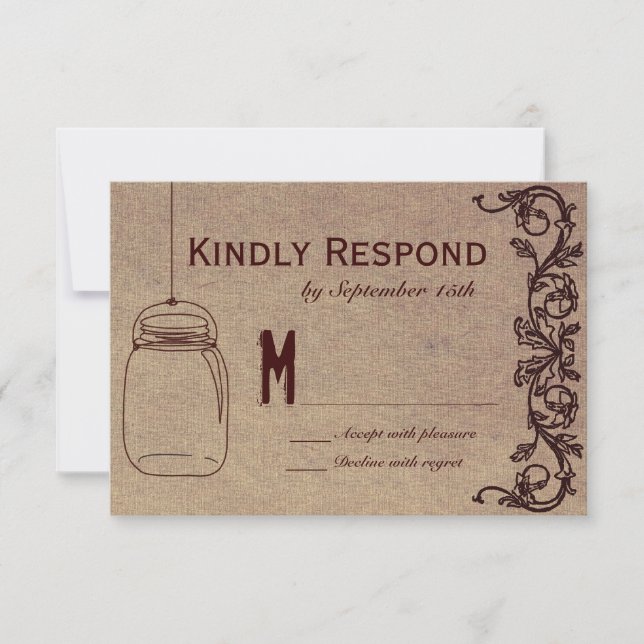Mason Jar Rustic CountryWedding RSVP Cards (Front)
