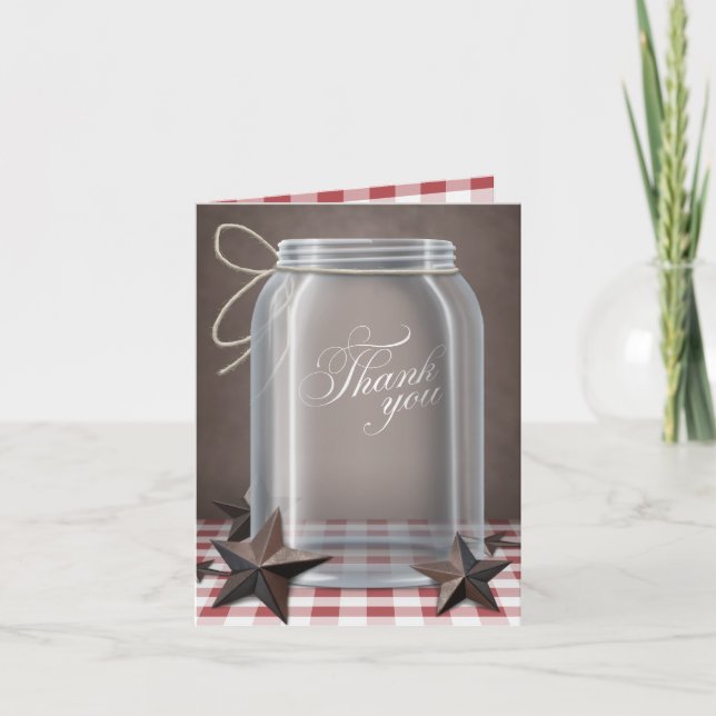 Mason Jar Rustic Stars Red Thank You cards (Front)