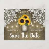 Mason Jar Rustic Sunflower Save the Date Postcards