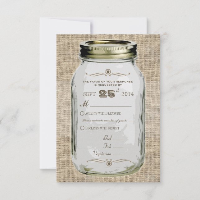 Mason Jar Rustic Vintage Look Custom RSVP (Front)