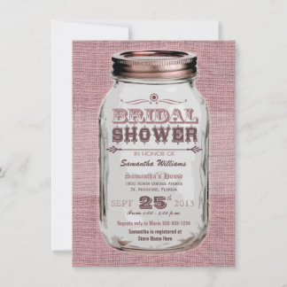 Mason Jar Rustic Vintage Look Pink Bridal Shower Invitation