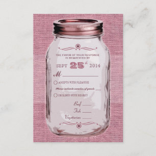 Mason Jar Rustic Vintage Look Pink Custom RSVP Card