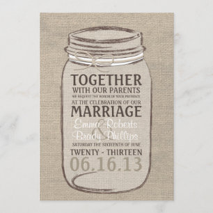Mason Jar Rustic Wedding Invitation - White Beige