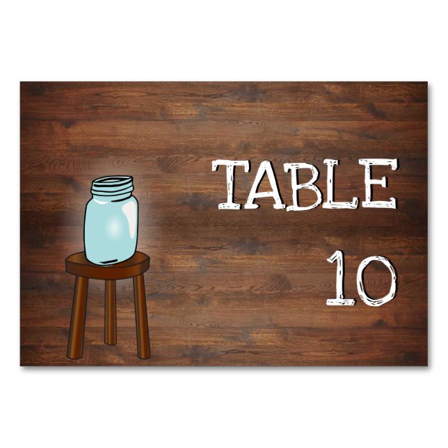 Mason Jar Rustic Wedding Table Number (Front)