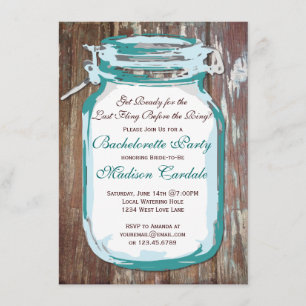 Mason Jar Rustic Wood Bachelorette Party Invites