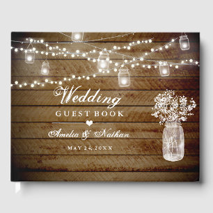 Mason Jar Rustic Wood Wedding Guest Book