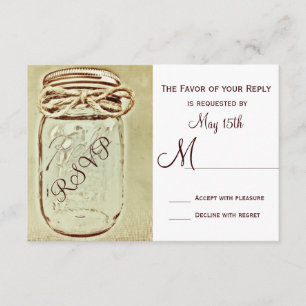 Mason Jar Rustique Mariage campagnard RSVP Cartes 