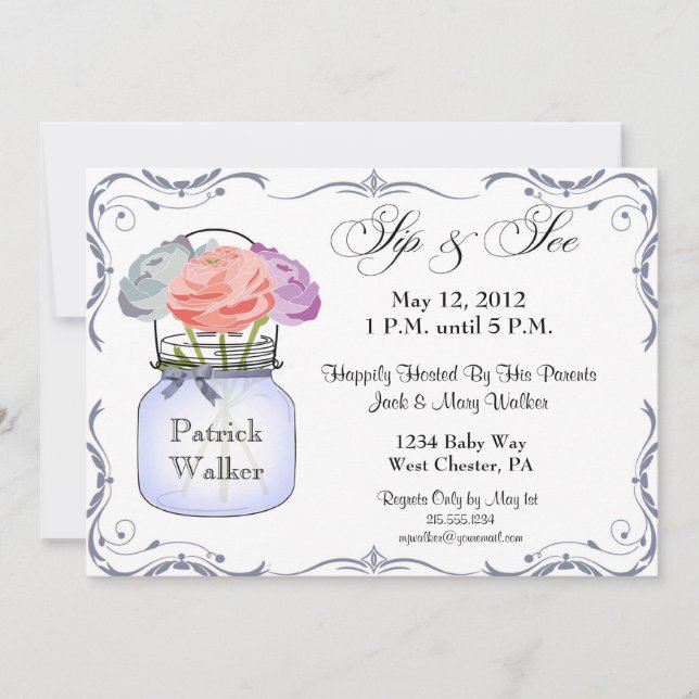 Mason Jar Sip and See Boy Invitation (Front)