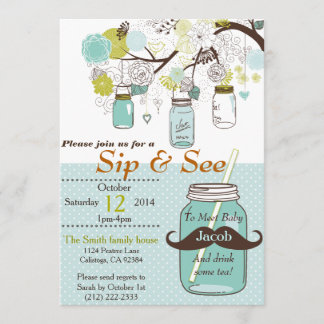 Mason Jar Sip & See Baby Invitation