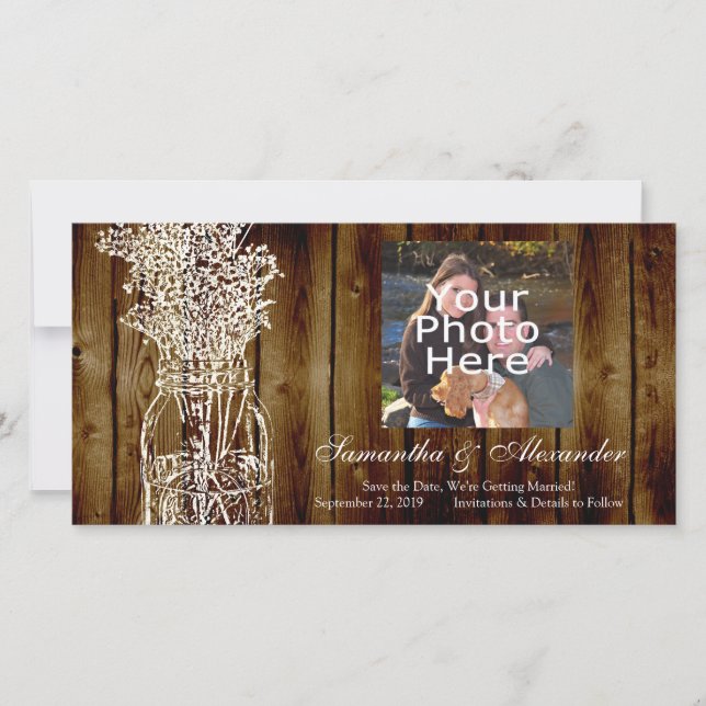 Mason Jar Stamp/Dark Wood Save the Date (Front)