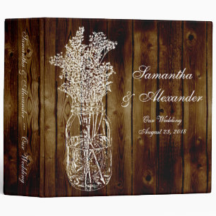 Mason Jar Stamp on Dark Wood Plank Binder