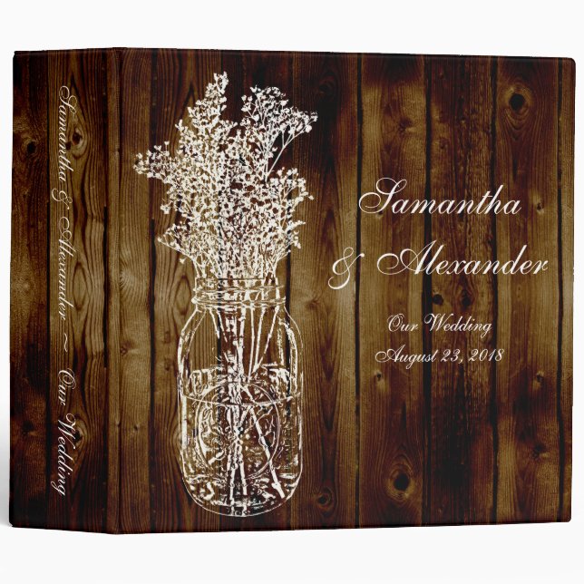 Mason Jar Stamp on Dark Wood Plank Binder (Front/Spine)