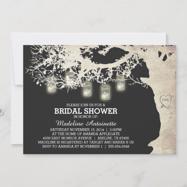 Mason Jar String Light Bridal Shower Grey Invitation (Front)