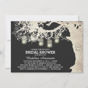 Mason Jar String Light Bridal Shower Grey Invitation