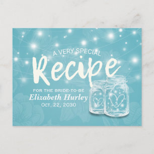 Mason Jar String Light Floral Bridal Shower Recipe Invitation Postcard