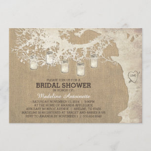 Mason Jar String Light Rustic Bridal Shower Invitation