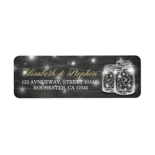 Mason Jar String Lights Chalkboard Wedding Address Return Address Label