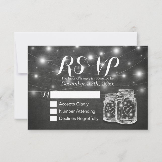 Mason Jar & String Lights Chalkboard Wedding RSVP (Devant)