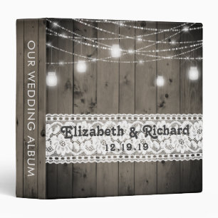 Mason Jar String Lights Lace Rustic Wedding Album Binder