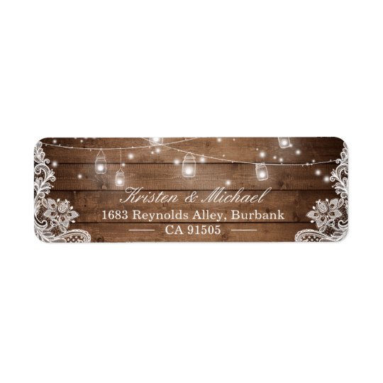 Mason Jar String Lights Rustic Country Wood Lace Return Address Label
