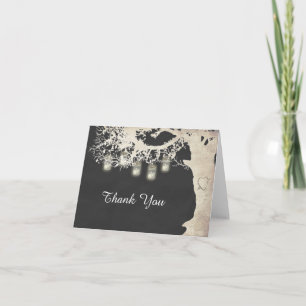 Mason Jar String Lights Rustic Tree Thank You Card