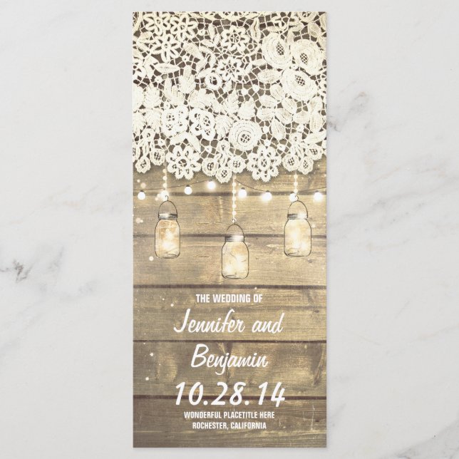 Mason Jar String Lights Rustic Wedding Programs (Front)
