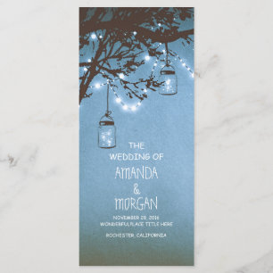Mason Jar String Lights Tree Blue Wedding Programs