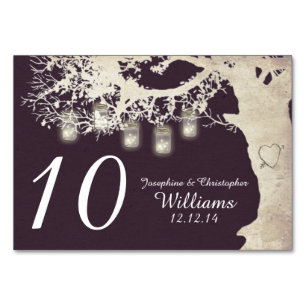 Mason Jar String Lights Tree Plum Table Number