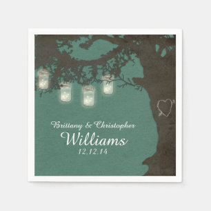 Mason Jar String Lights Tree Teal Vintage Napkins