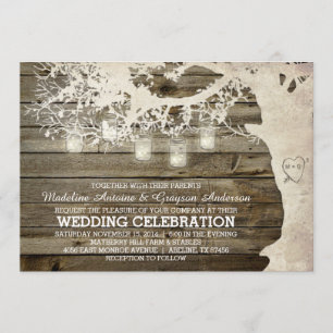 Mason Jar String Lights Tree Vintage Barn Wood Invitation