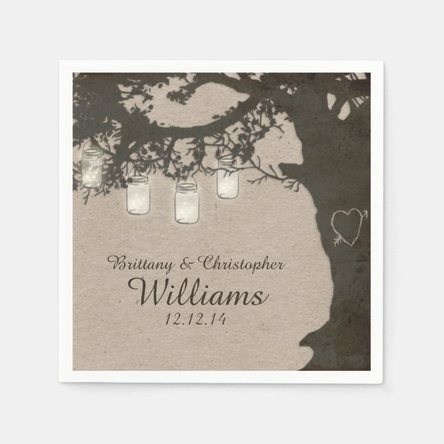 Mason Jar String Lights Tree Vintage Napkins (Front)