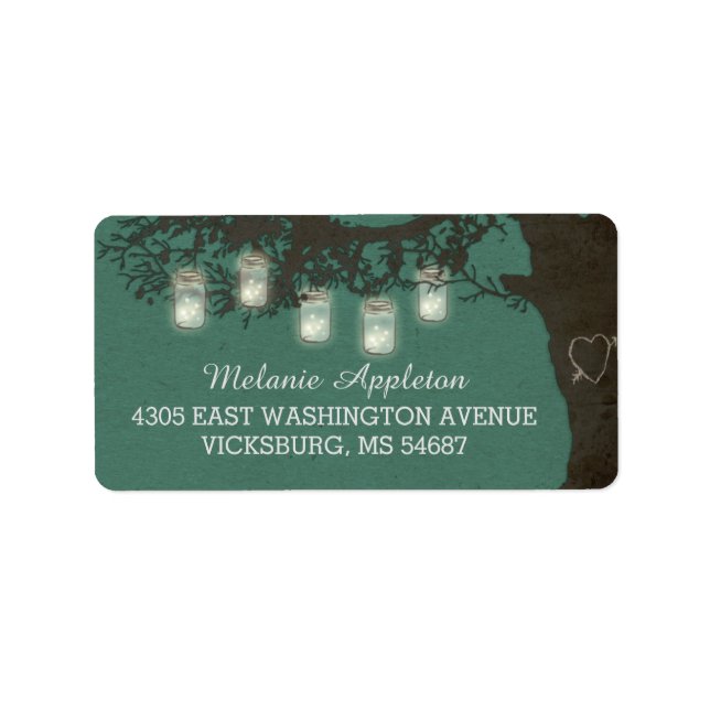 Mason Jar String Lights Tree Vintage Teal Labels (Front)