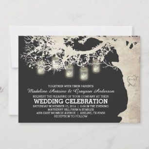 Mason Jar String Lights Tree Vintage Wedding Invitation