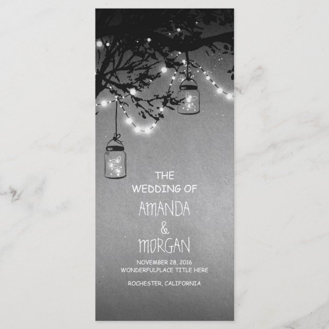Mason Jar String Lights Tree Wedding Programs (Front)