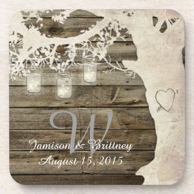 Mason Jar String Lights Vintage Tree Coasters (Front)