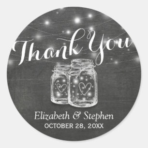 Mason Jar & String Lights Wedding Favour Thank You Classic Round Sticker
