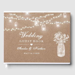 Mason Jar String Lights Wedding Guest Book