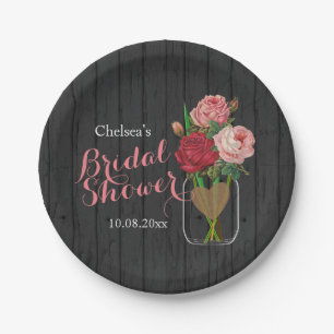 Mason Jar Stylish Rose Bridal Shower Design Paper Plate