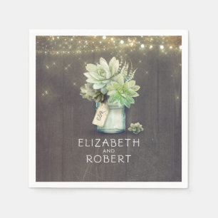 Mason Jar Succulents Rustic Country Napkin